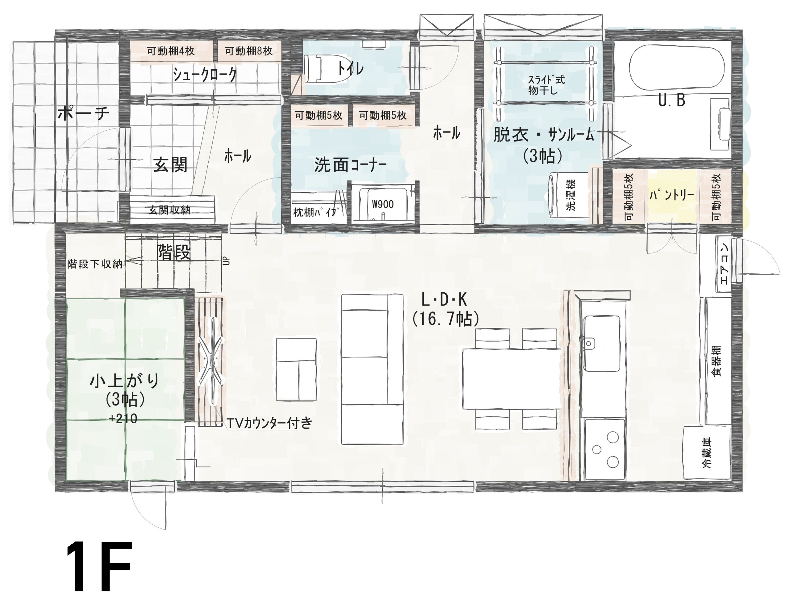 坂井市春江町沖布目Ｂ　建売住宅　3,190万円 見取り図：１階