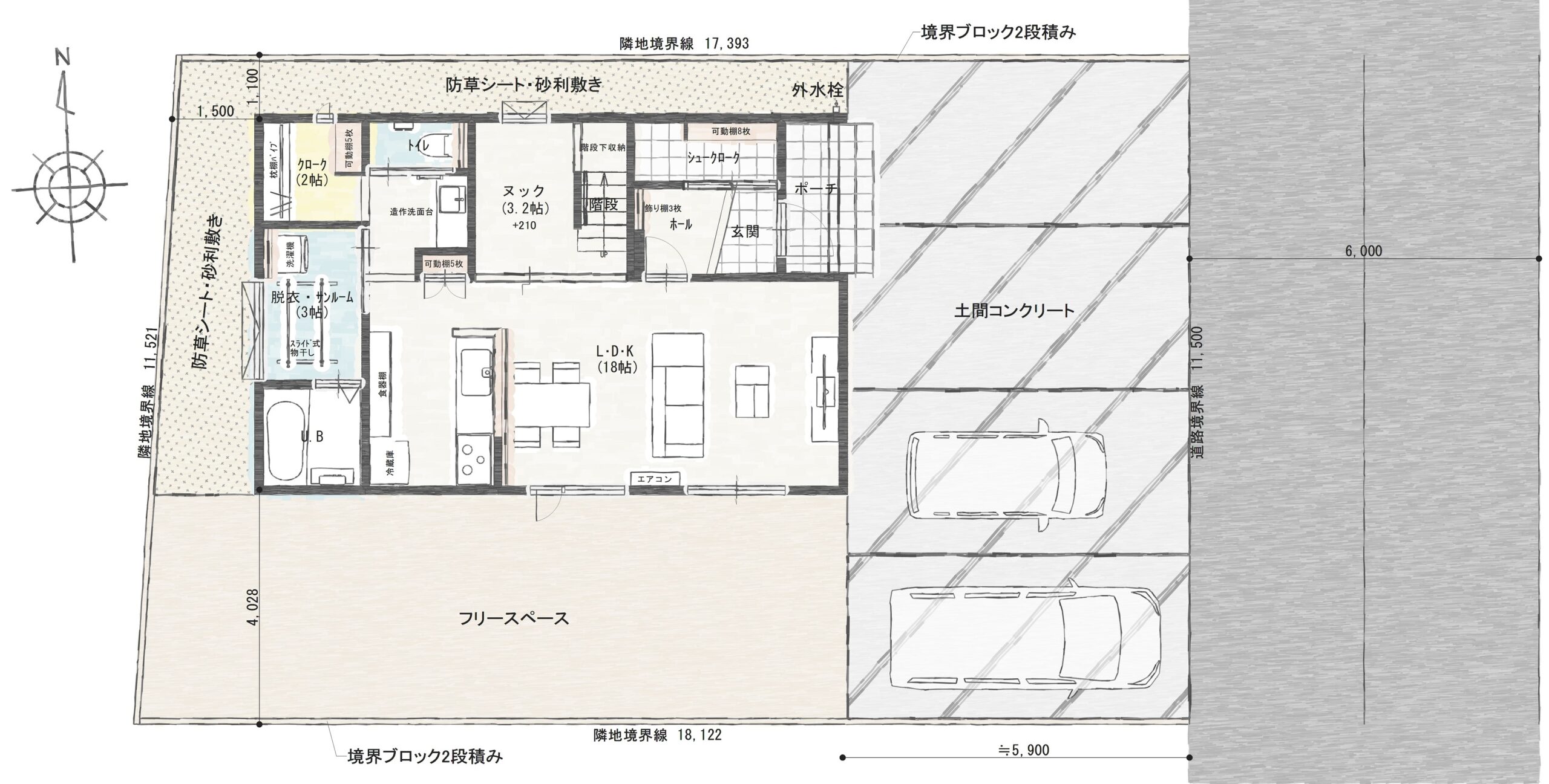 坂井市春江町沖布目Ａ　建売住宅　3,190万円 見取り図：建物配置図