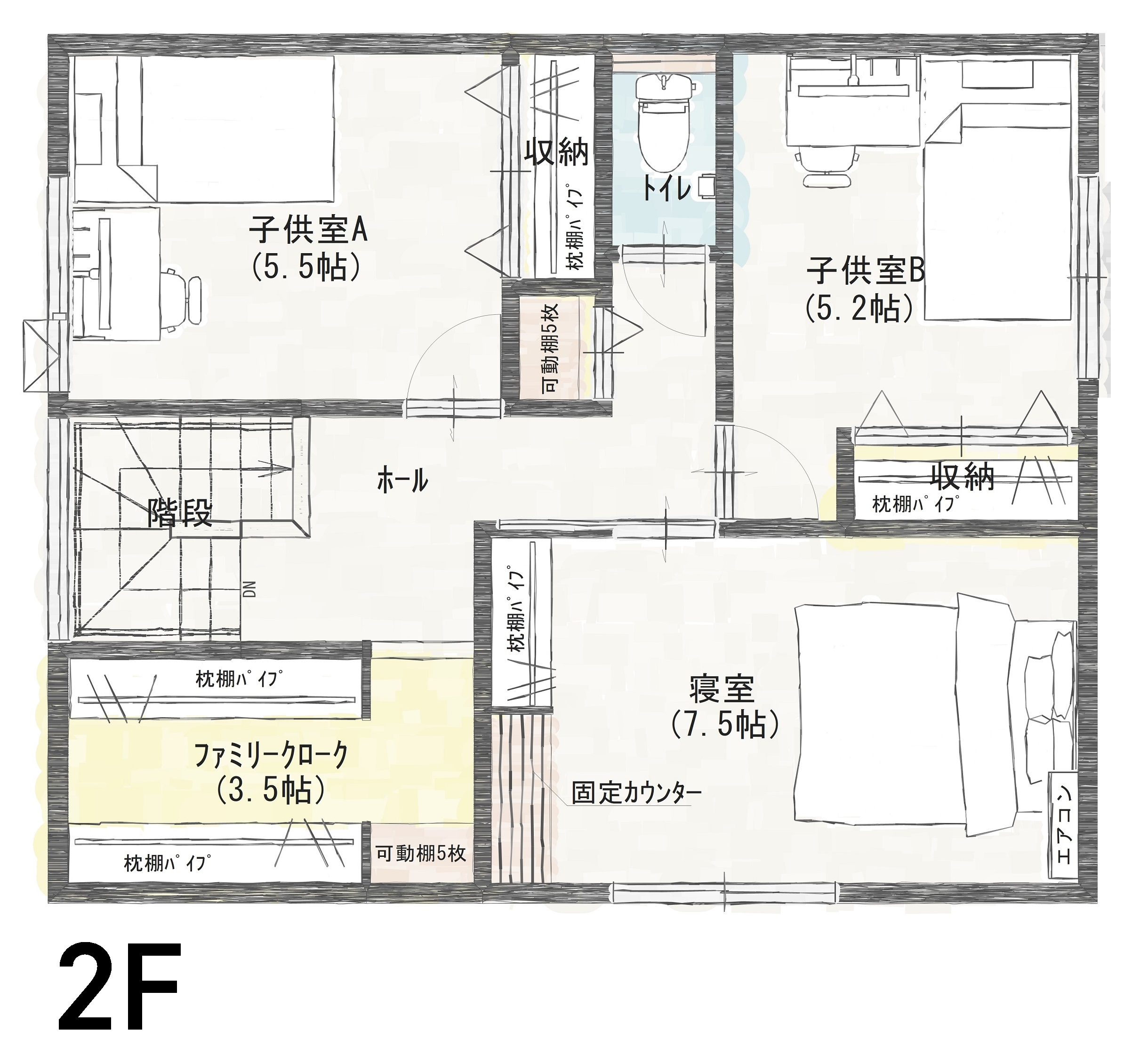 坂井市春江町沖布目Ｂ　建売住宅　3,190万円 見取り図：２階