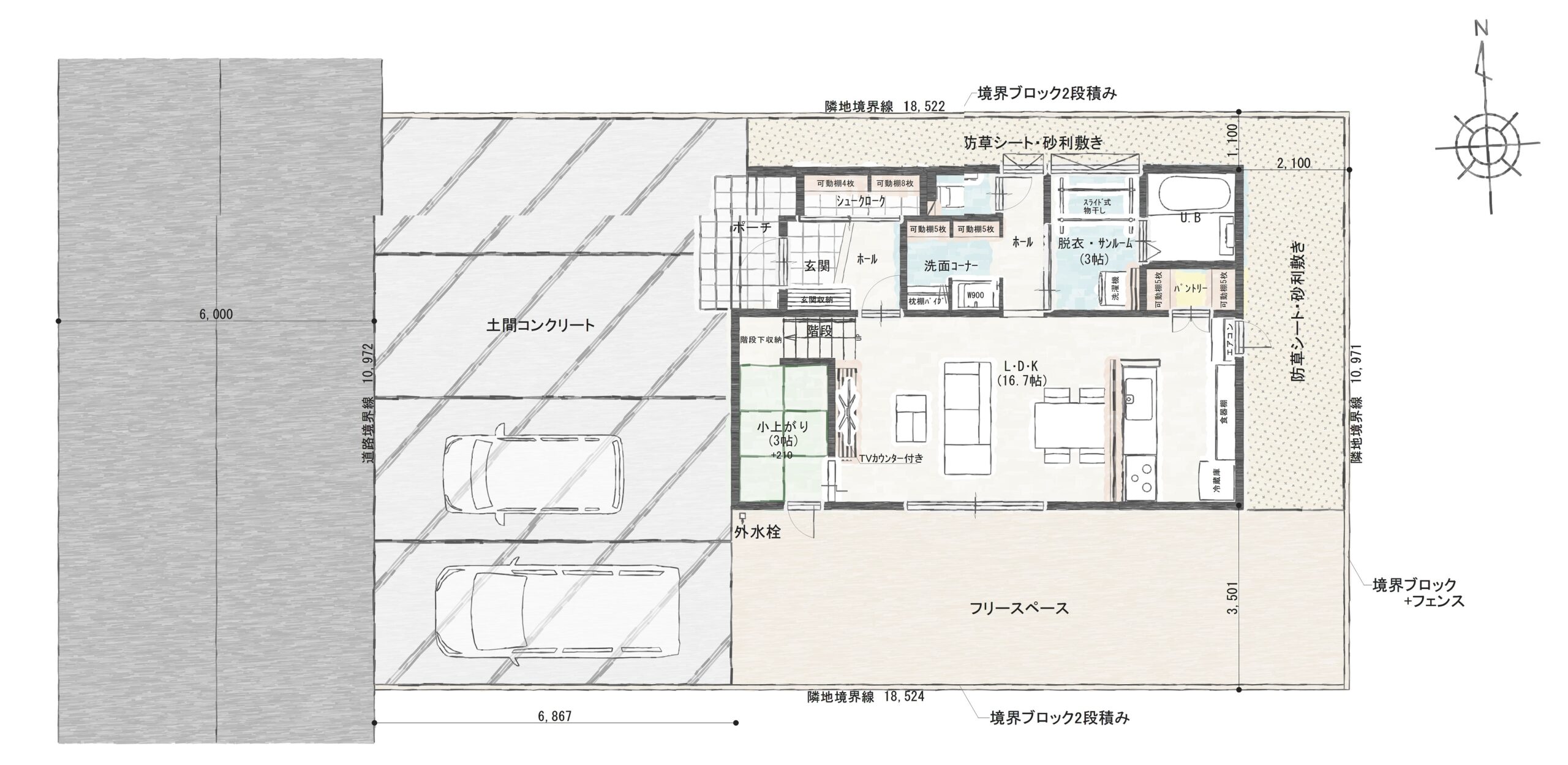 坂井市春江町沖布目Ｂ　建売住宅　3,190万円 見取り図：建物配置図