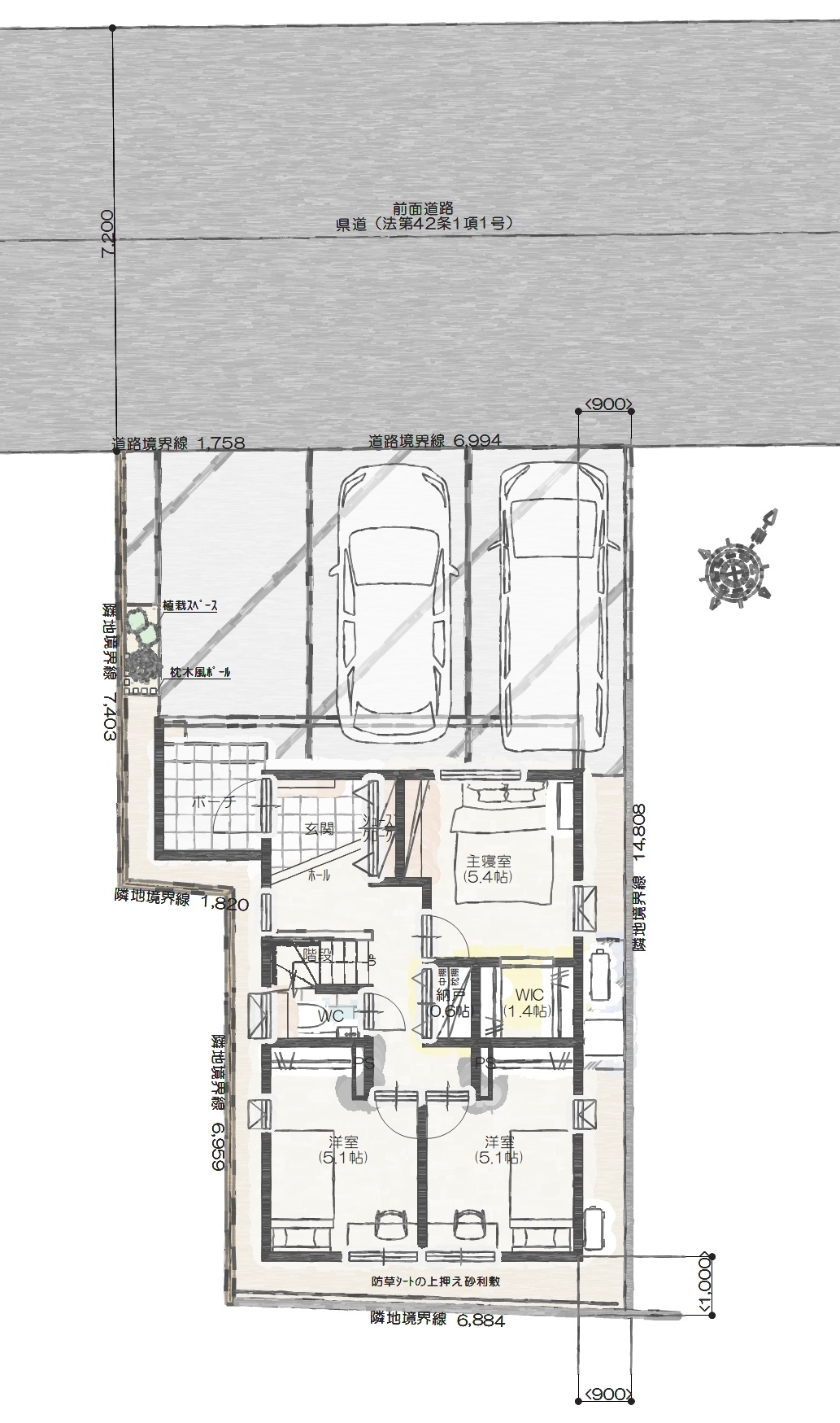 東区石山Ｅ　建売住宅　3,476万円 見取り図：建物配置図