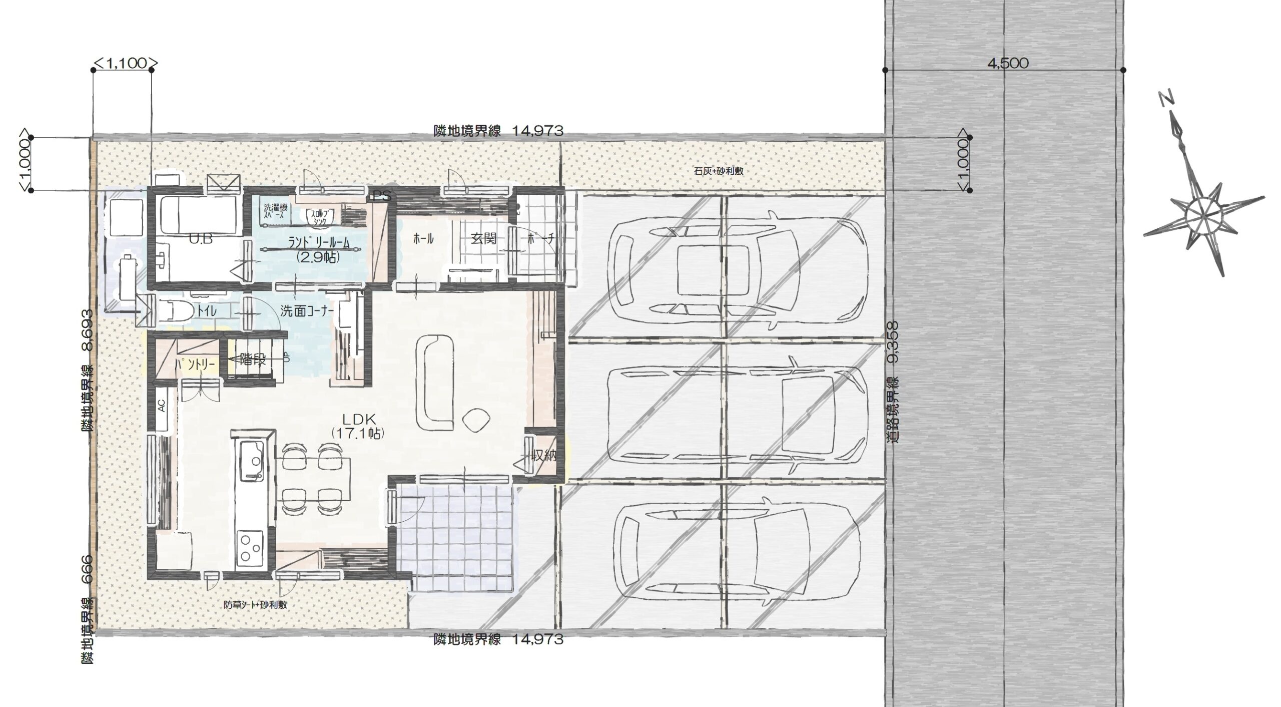 伊予郡松前町筒井Ｂ　建売住宅　3,780万円 見取り図：建物配置図