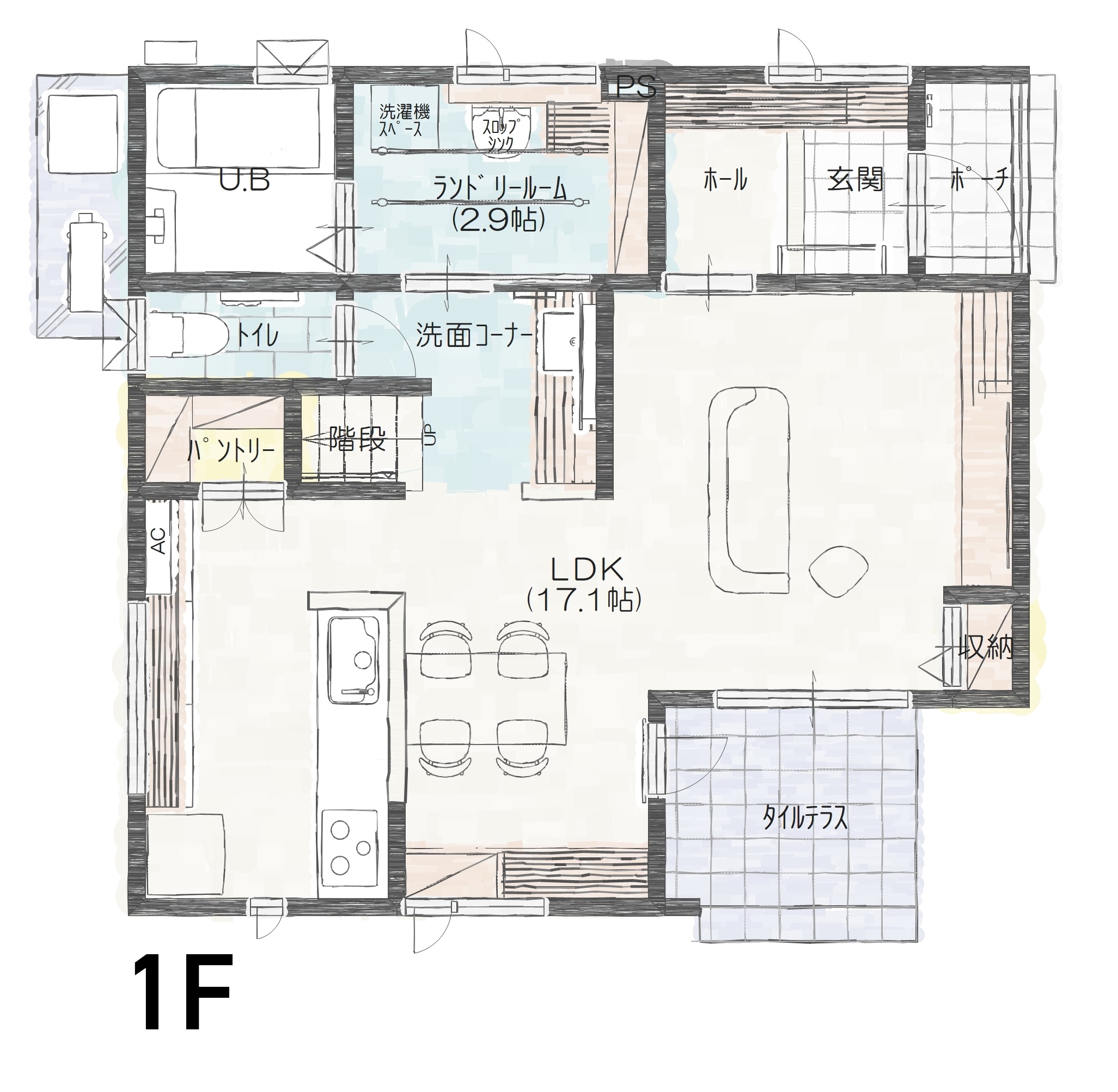 伊予郡松前町筒井Ｂ　建売住宅　3,780万円 見取り図：１階