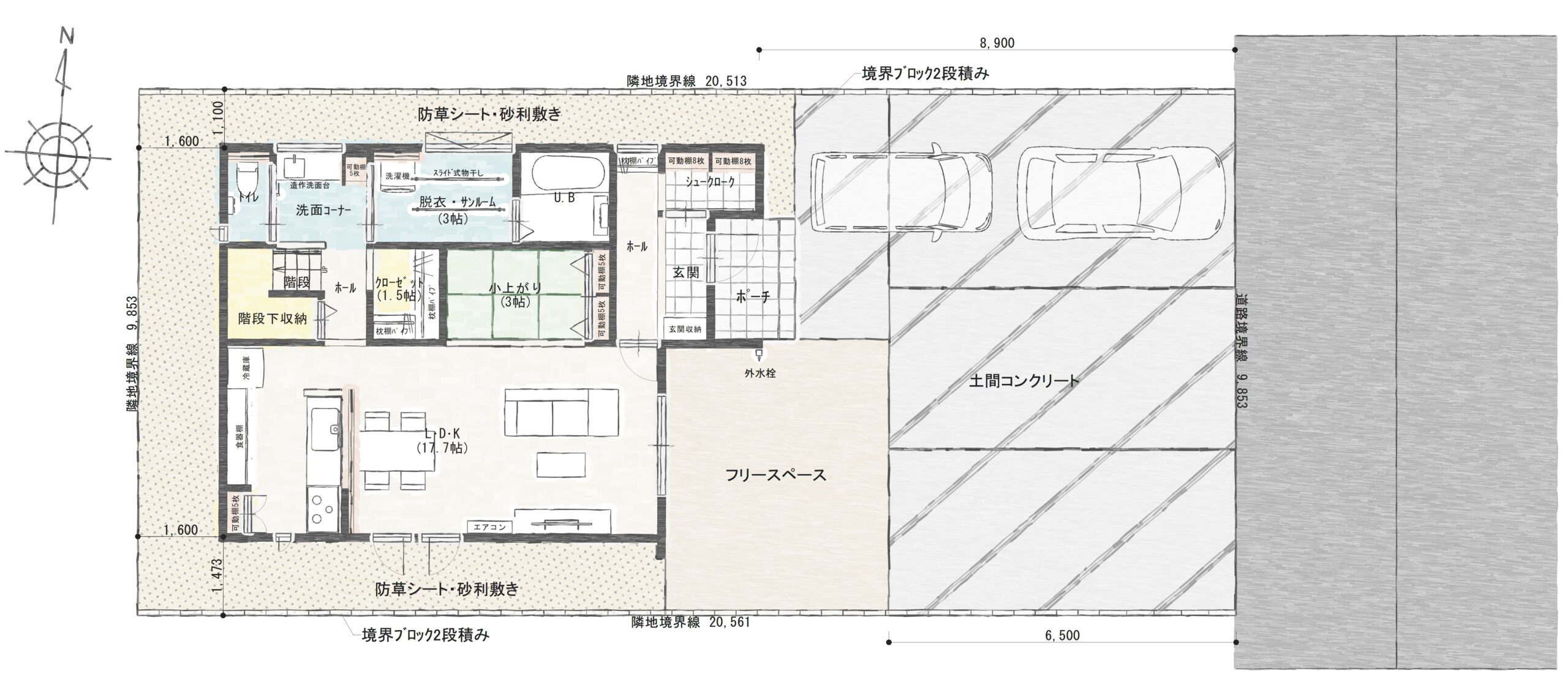 坂井市春江町江留中Ａ　建売住宅　3,350万円 見取り図：建物配置図