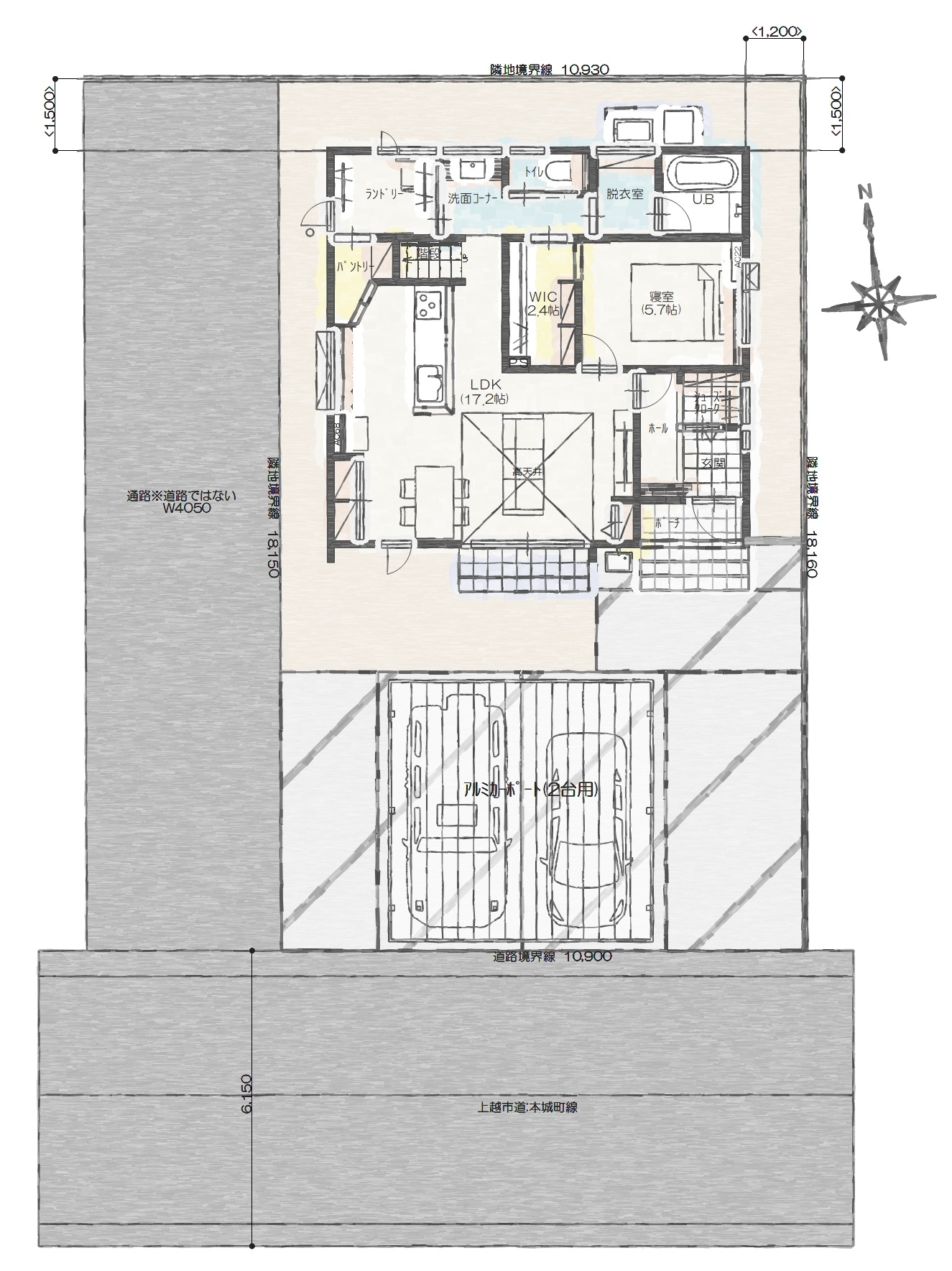 上越市本城町Ｂ　建売住宅　3,495万円 見取り図：建物配置図