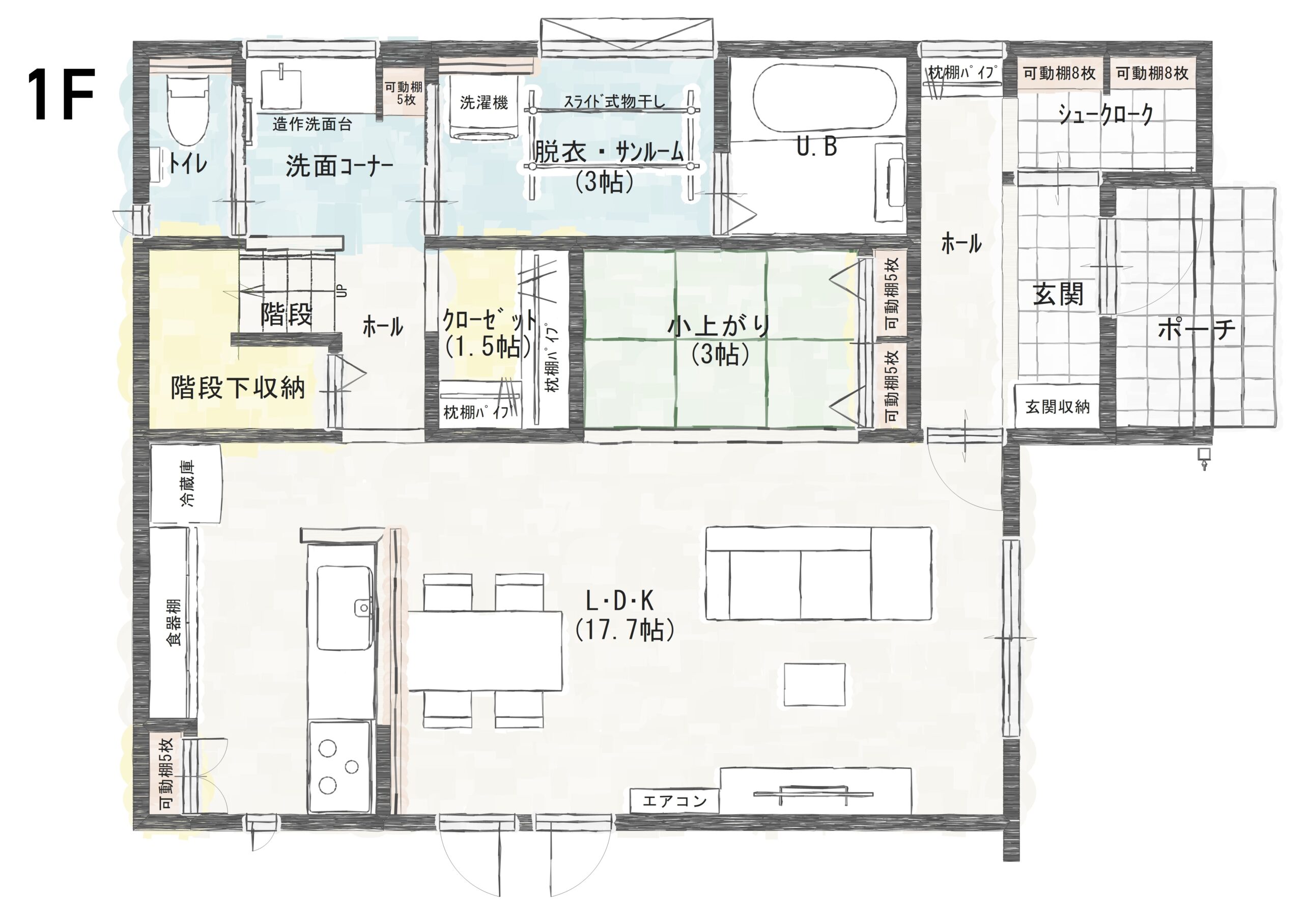 坂井市春江町江留中Ａ　建売住宅　3,350万円 見取り図：１階