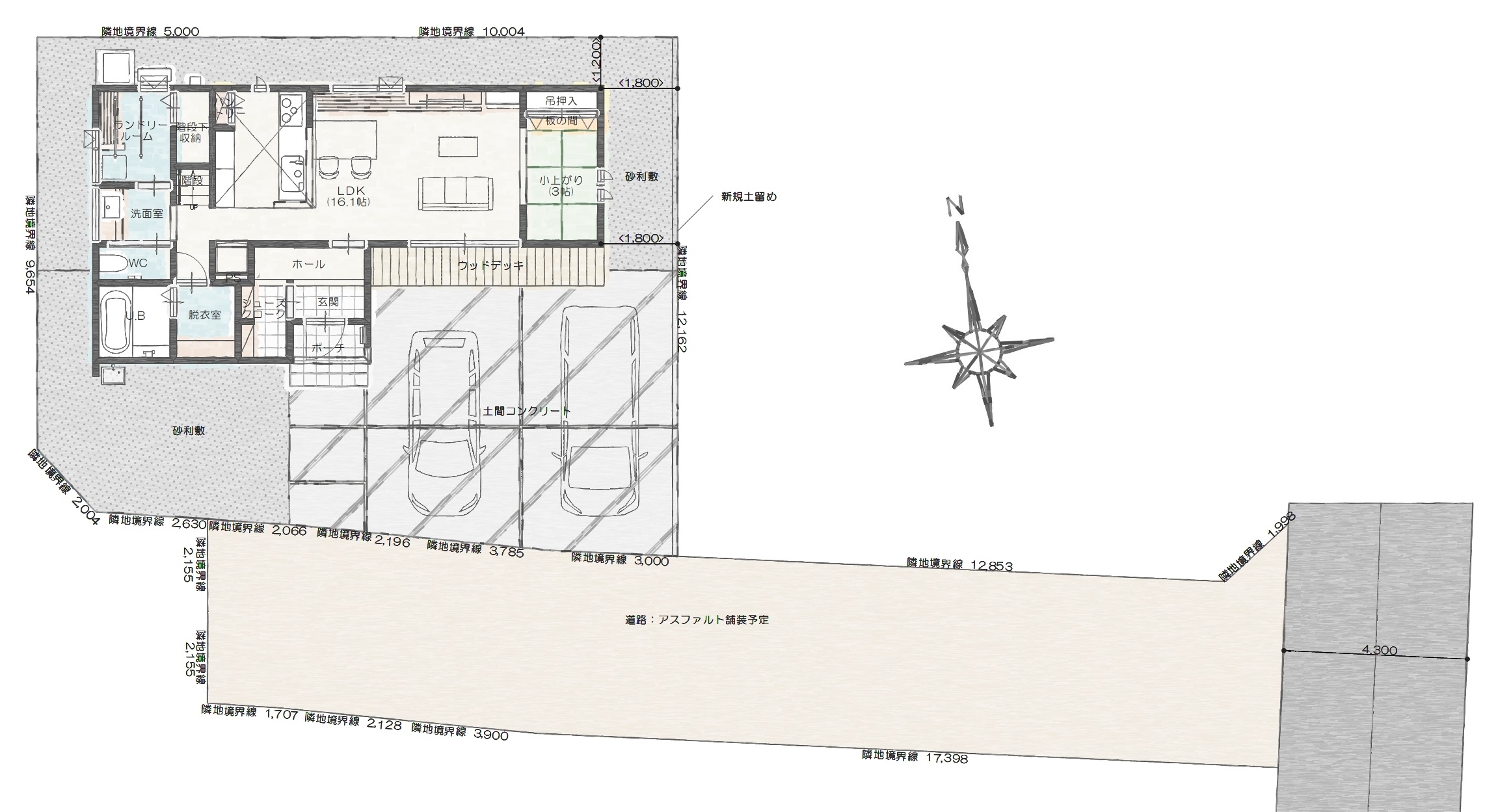 松本市岡田Ｂ　建売住宅　3,888万円 見取り図：建物配置図