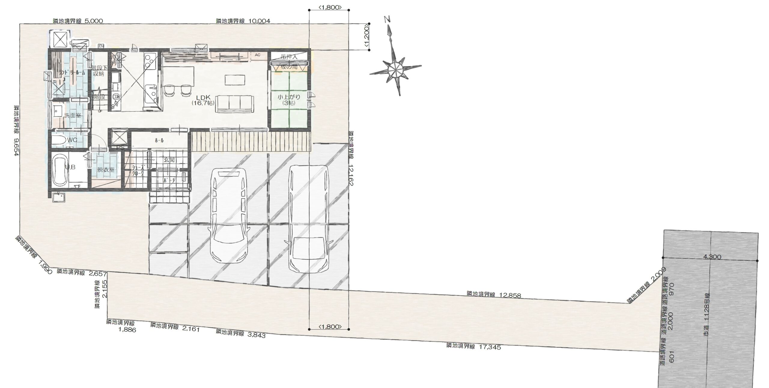 松本市岡田Ｂ　建売住宅　3,888万円 見取り図：建物配置図