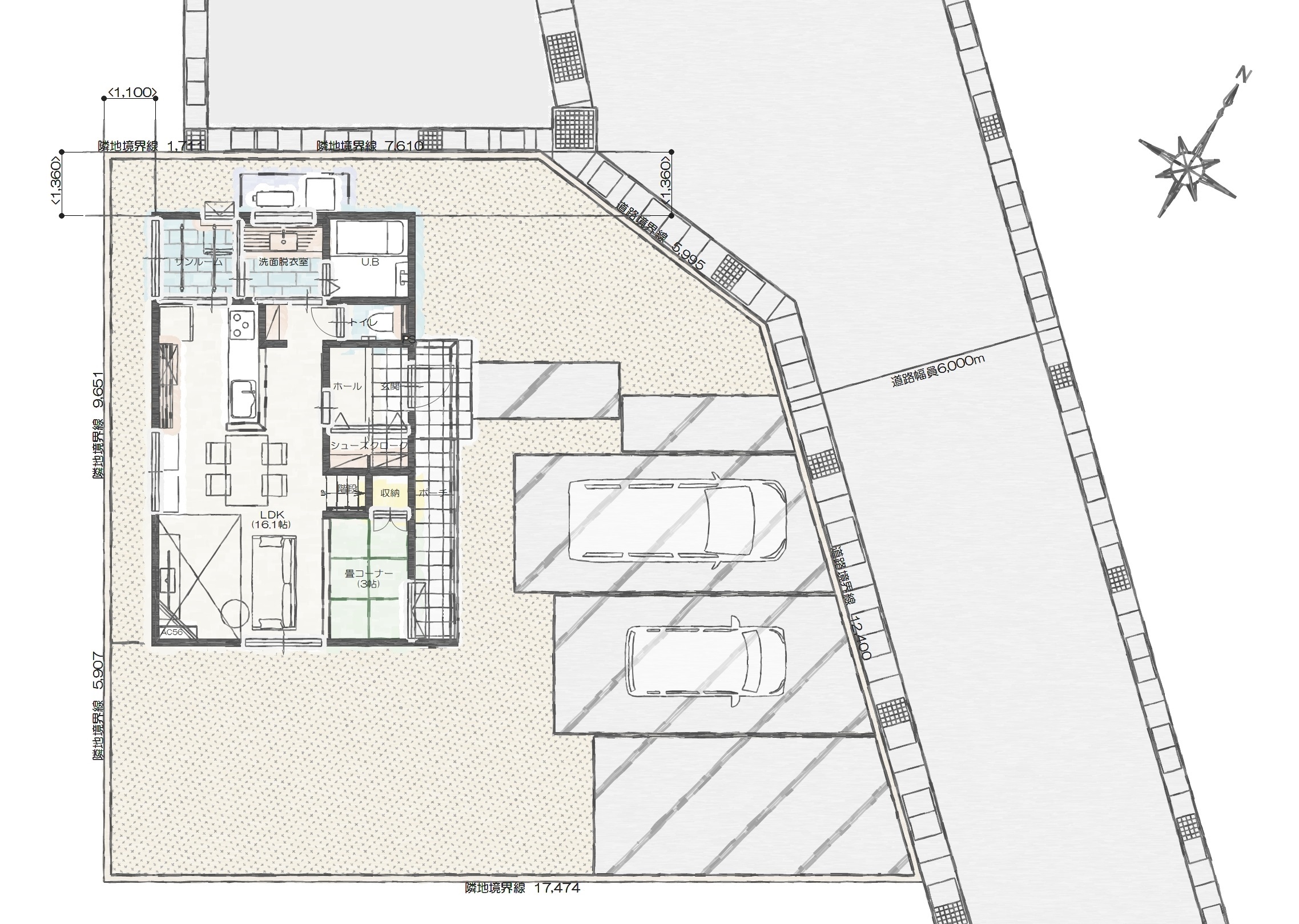 昭和町紙漉阿原Ａ　建売住宅　3,500万円 見取り図：建物配置図