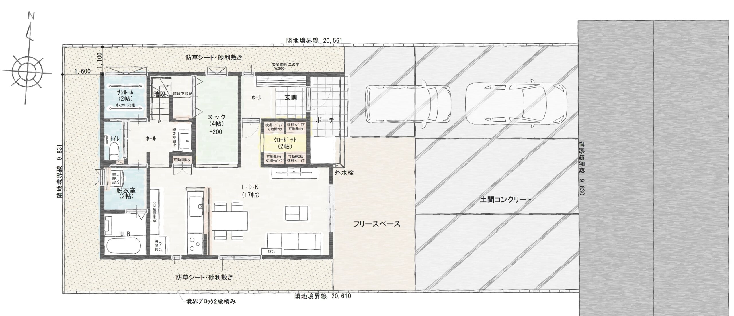 坂井市春江町江留中Ｂ　建売住宅　3,350万円 見取り図：建物配置図