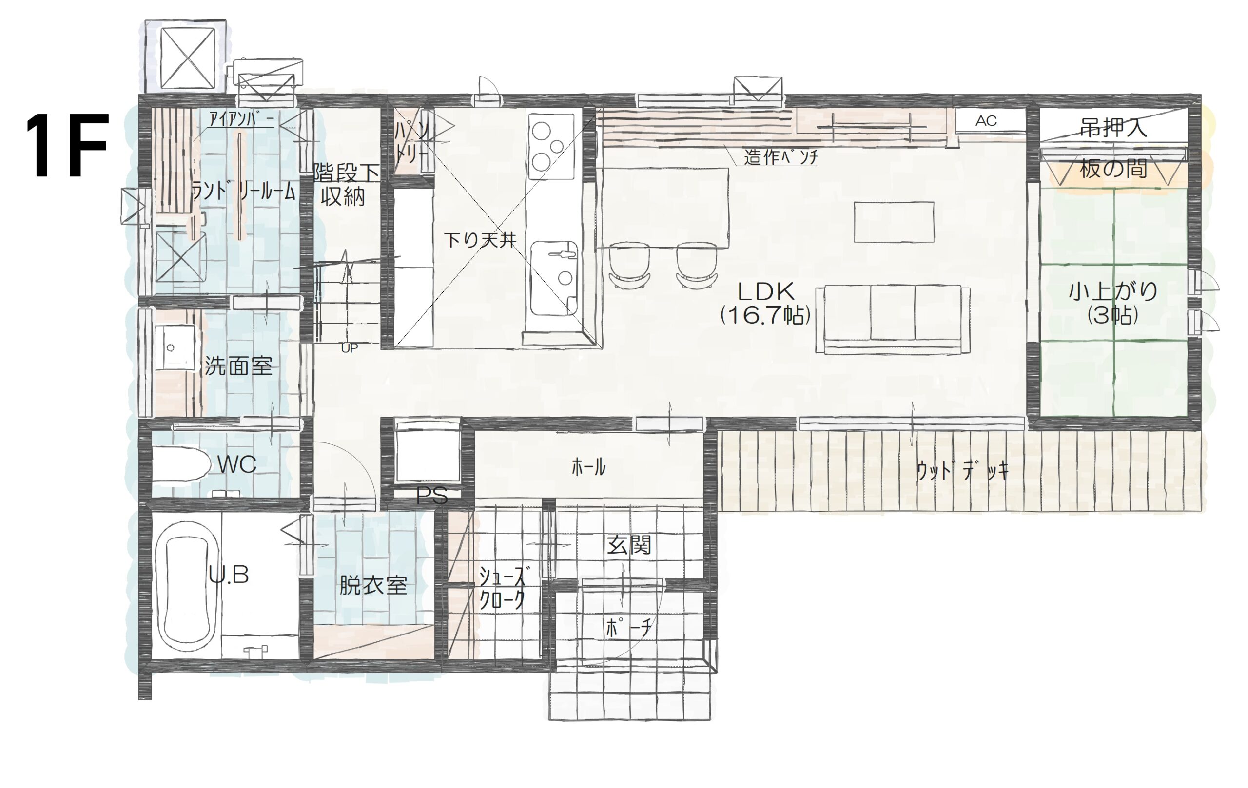 松本市岡田Ｂ　建売住宅　3,888万円 見取り図：１階