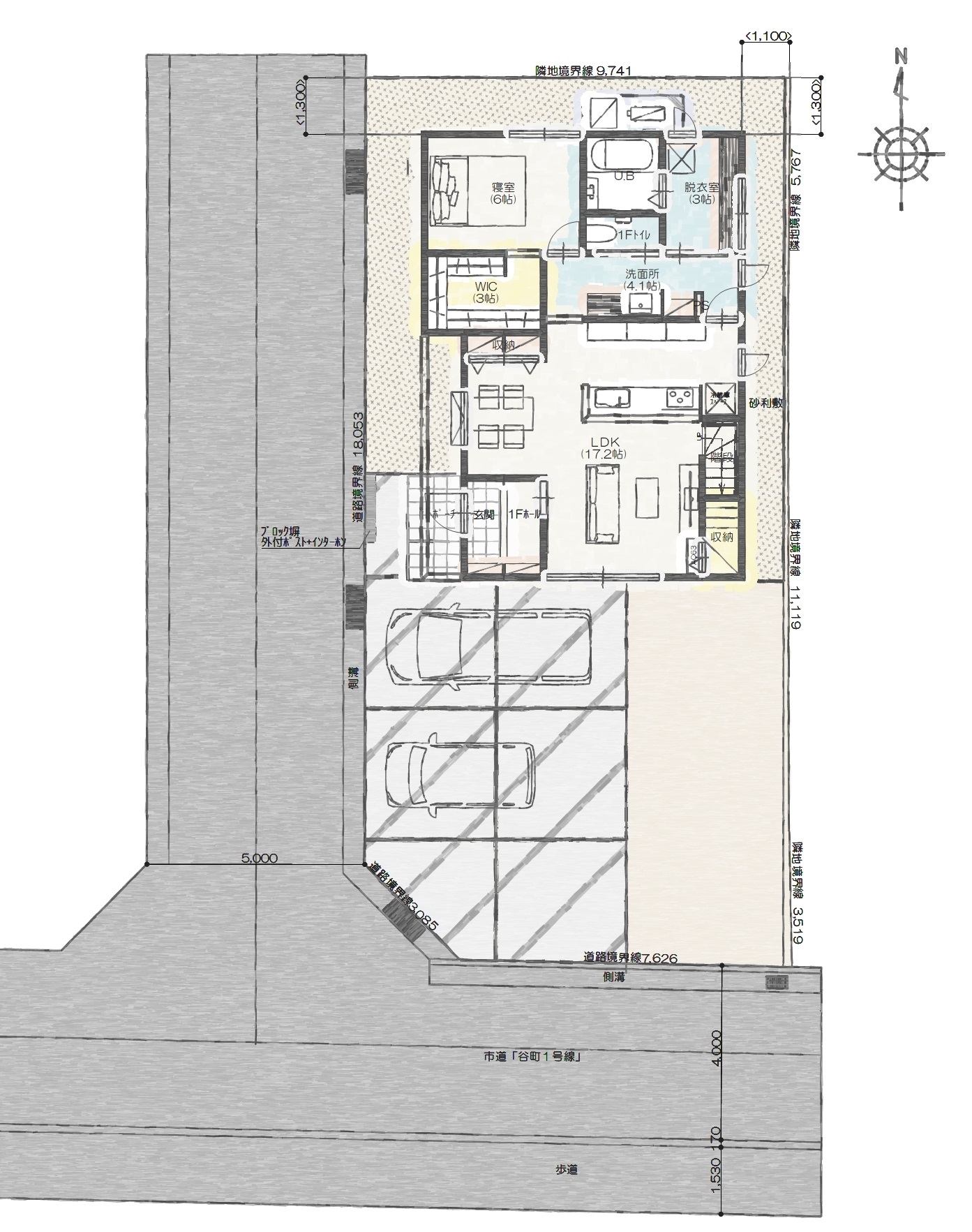 坂出市谷町Ａ　建売住宅　3,590万円 見取り図：建物配置図