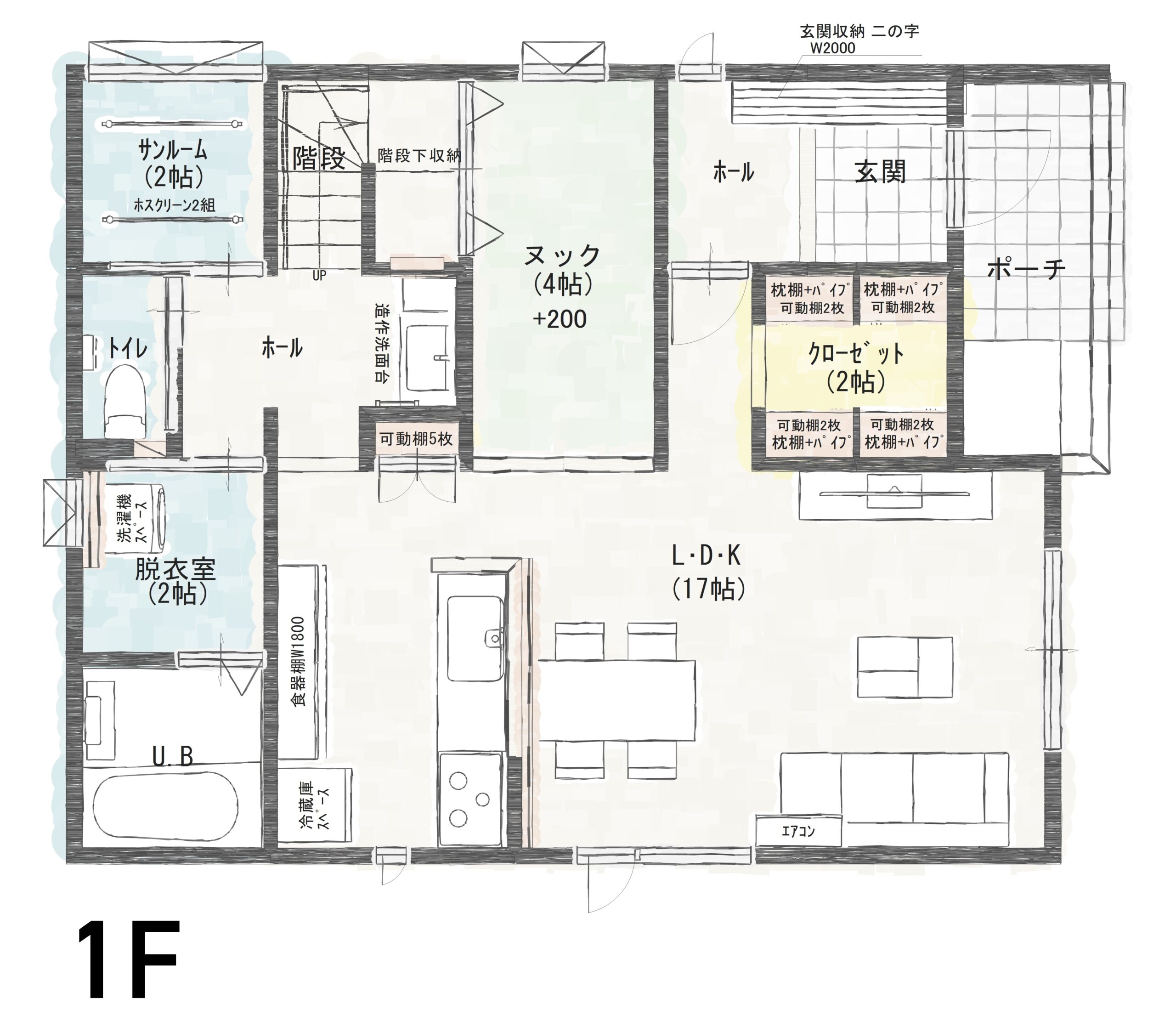 坂井市春江町江留中Ｂ　建売住宅　3,350万円 見取り図：１階