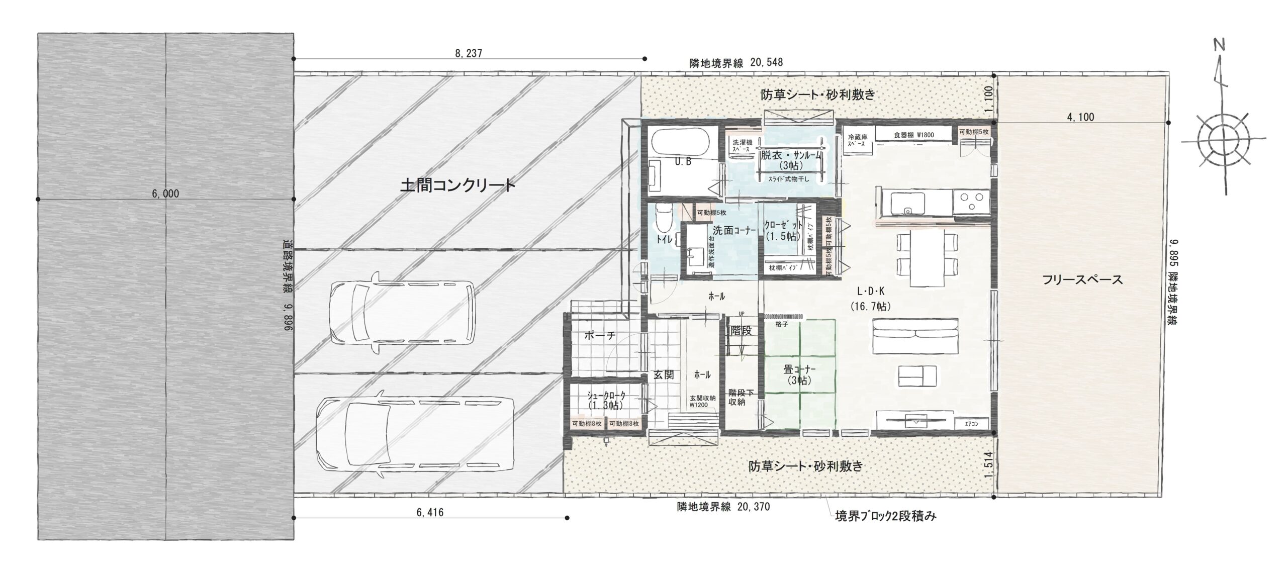 坂井市春江町江留中Ｃ　建売住宅　3,375万円 見取り図：建物配置図