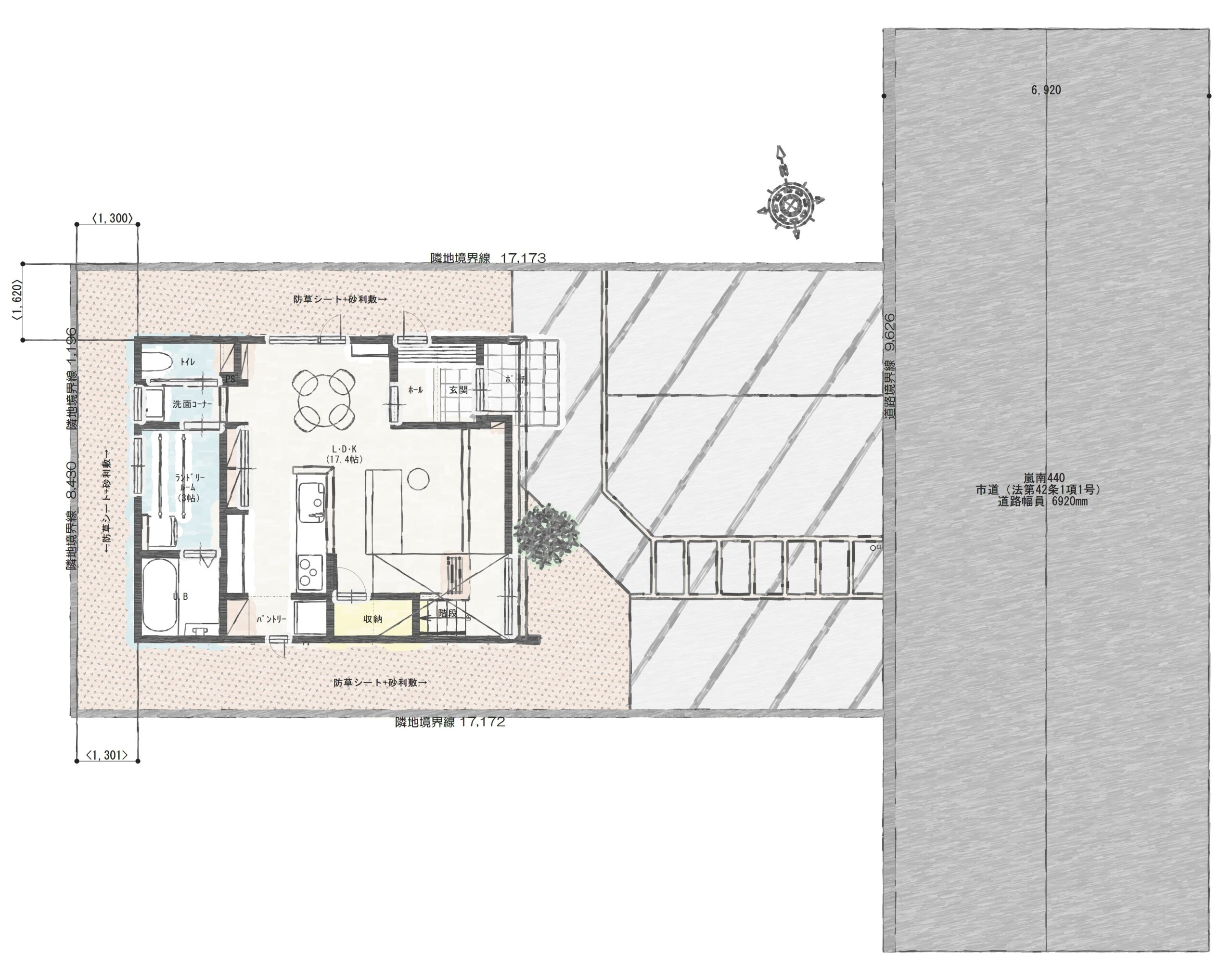 三条市新保Ａ　モデルハウス　3,115万円 見取り図：建物配置図