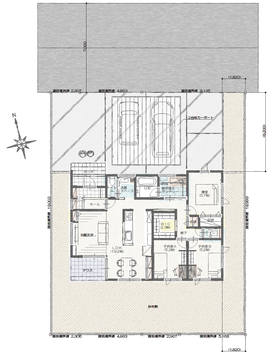 上越市子安Ａ　建売住宅　3,820万円 見取り図：建物配置図