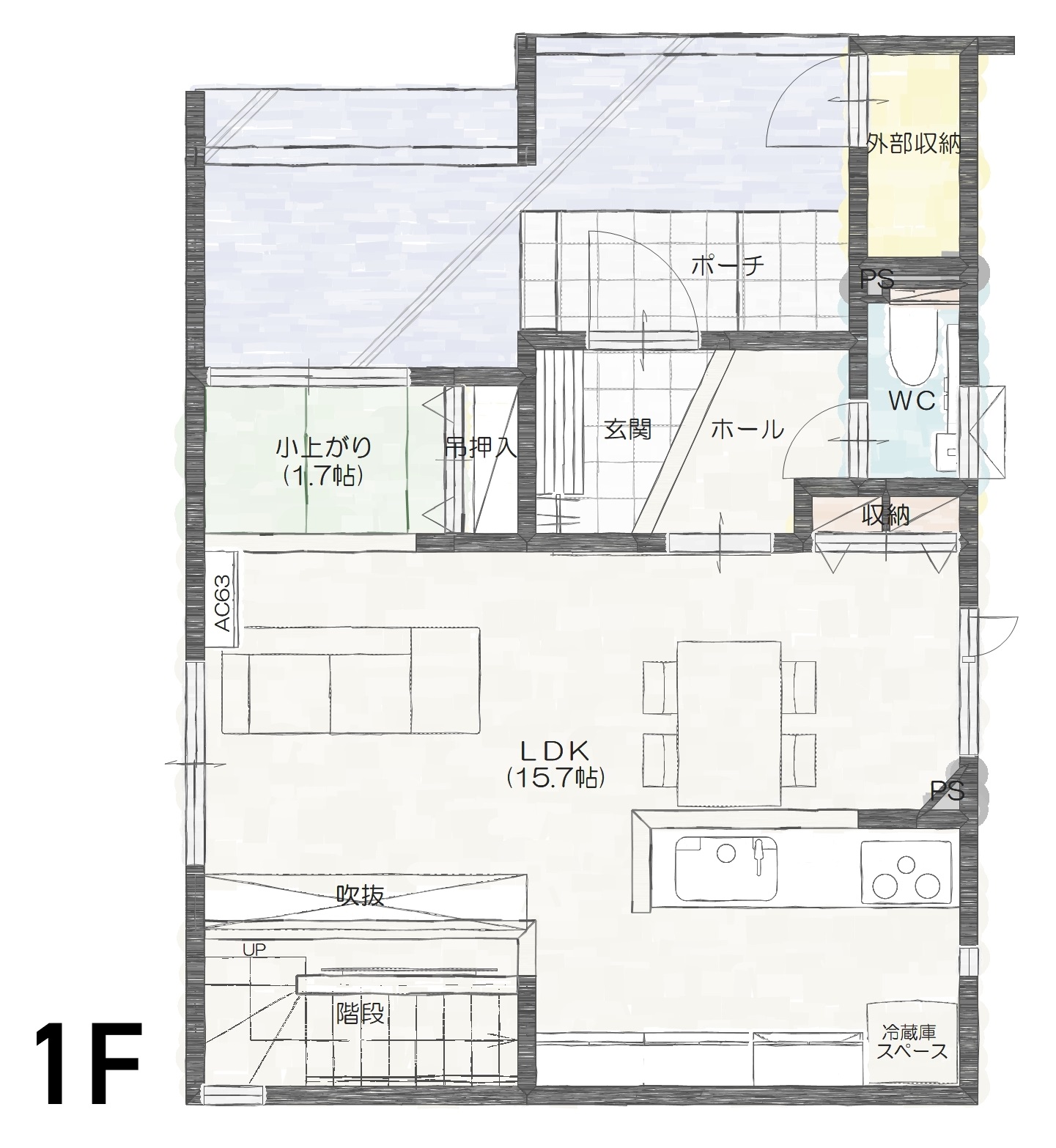 「江南区五月町Ｂ」モデルハウス　3,650万円 見取り図：１階