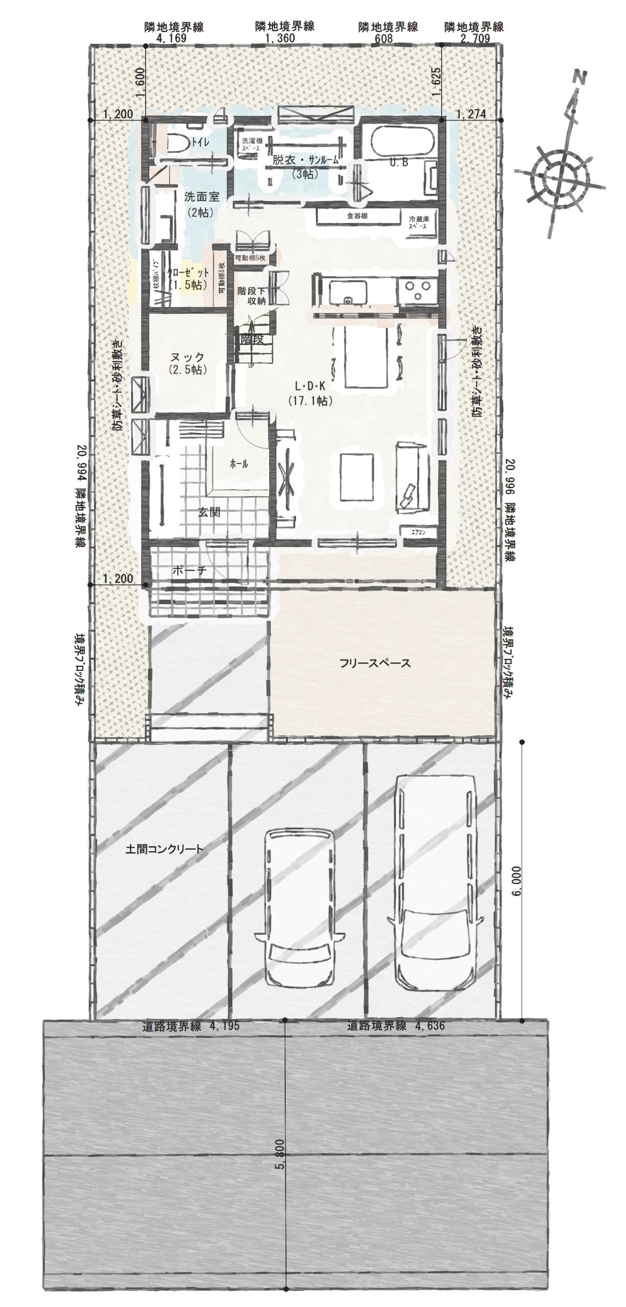 福井市開発Ａ　建売住宅　3,772万円 見取り図：建物配置図