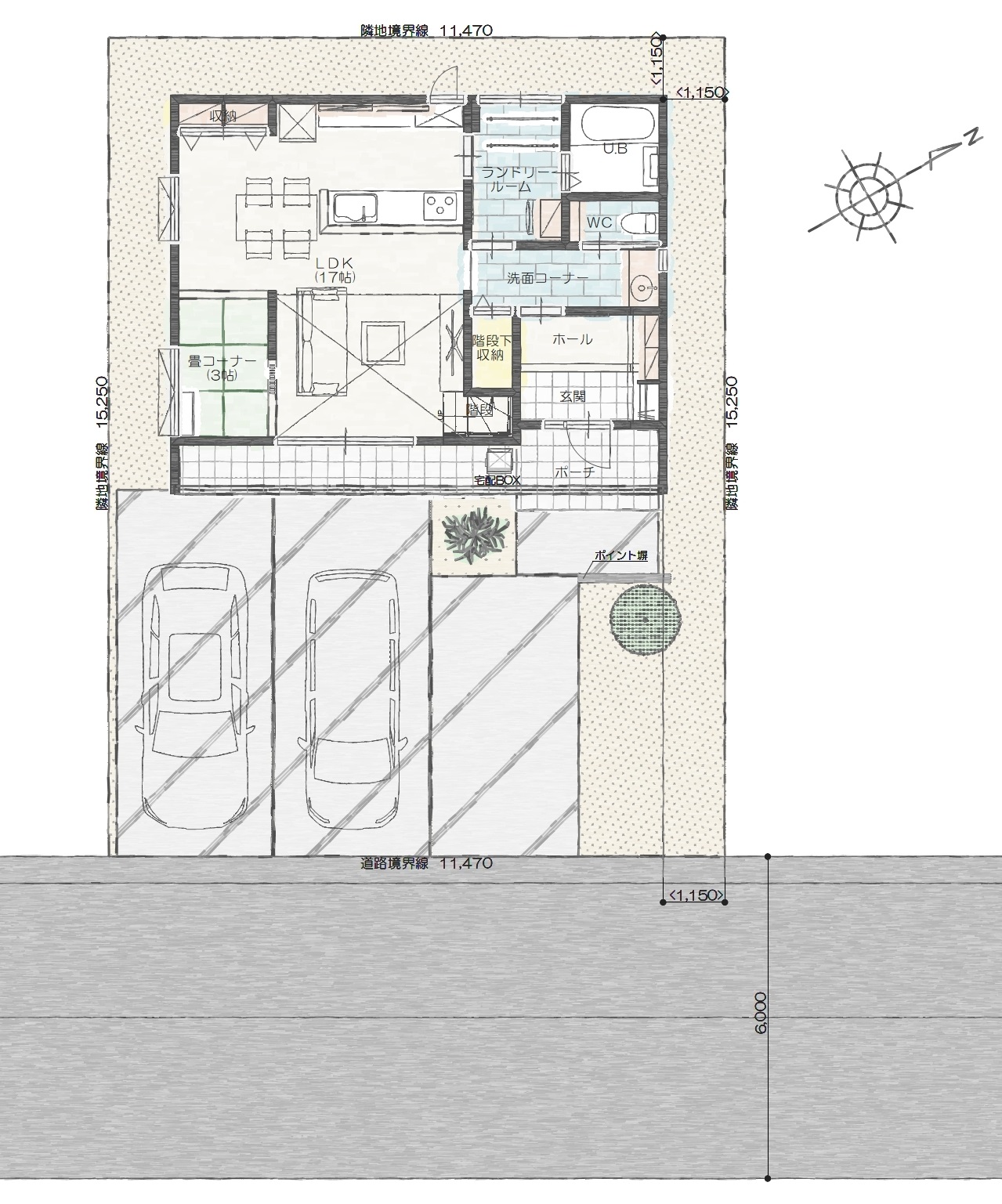 射水市二口Ａ　建売住宅　3,452万円 見取り図：建物配置図