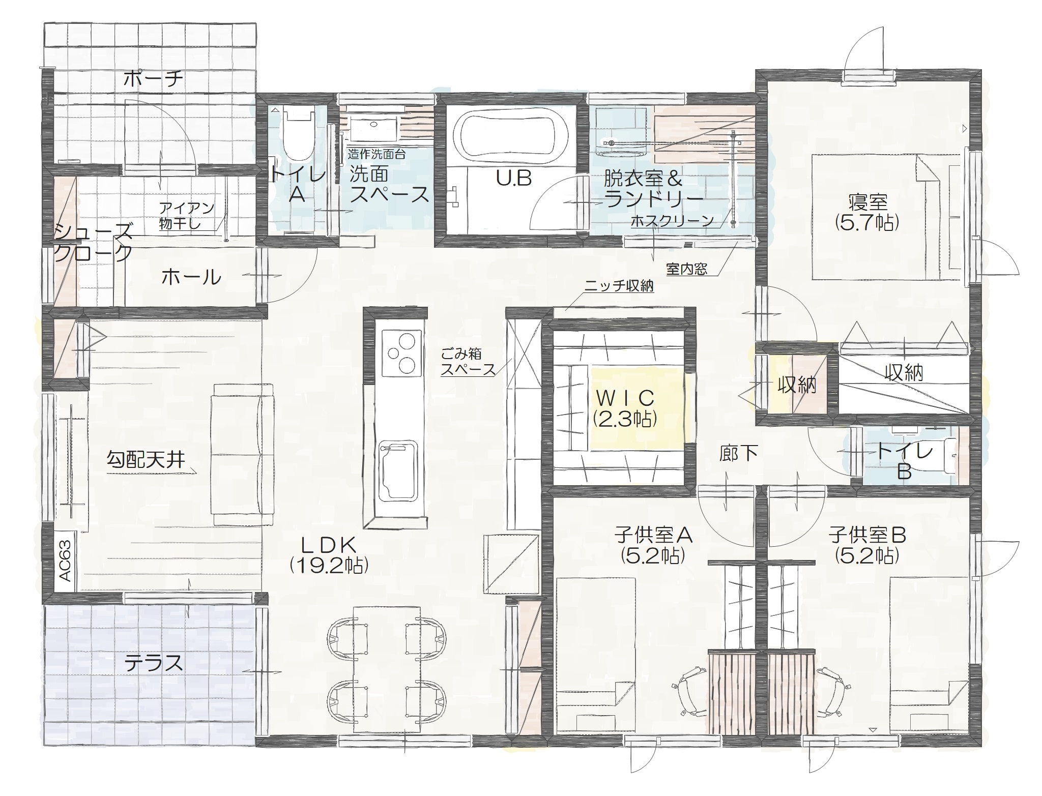 上越市子安Ａ　建売住宅　3,820万円 見取り図：１階