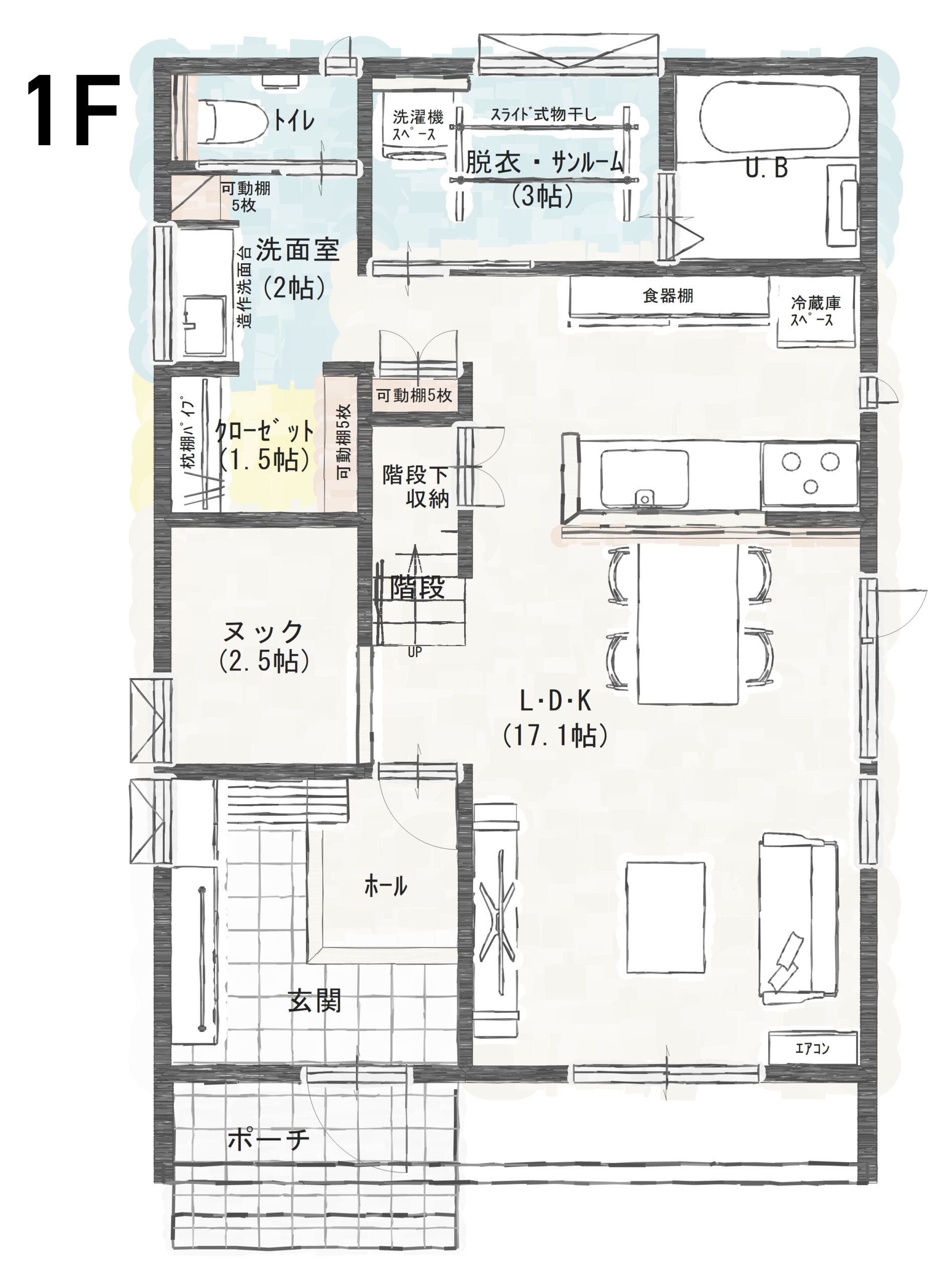 福井市開発Ａ　建売住宅　3,772万円 見取り図：１階