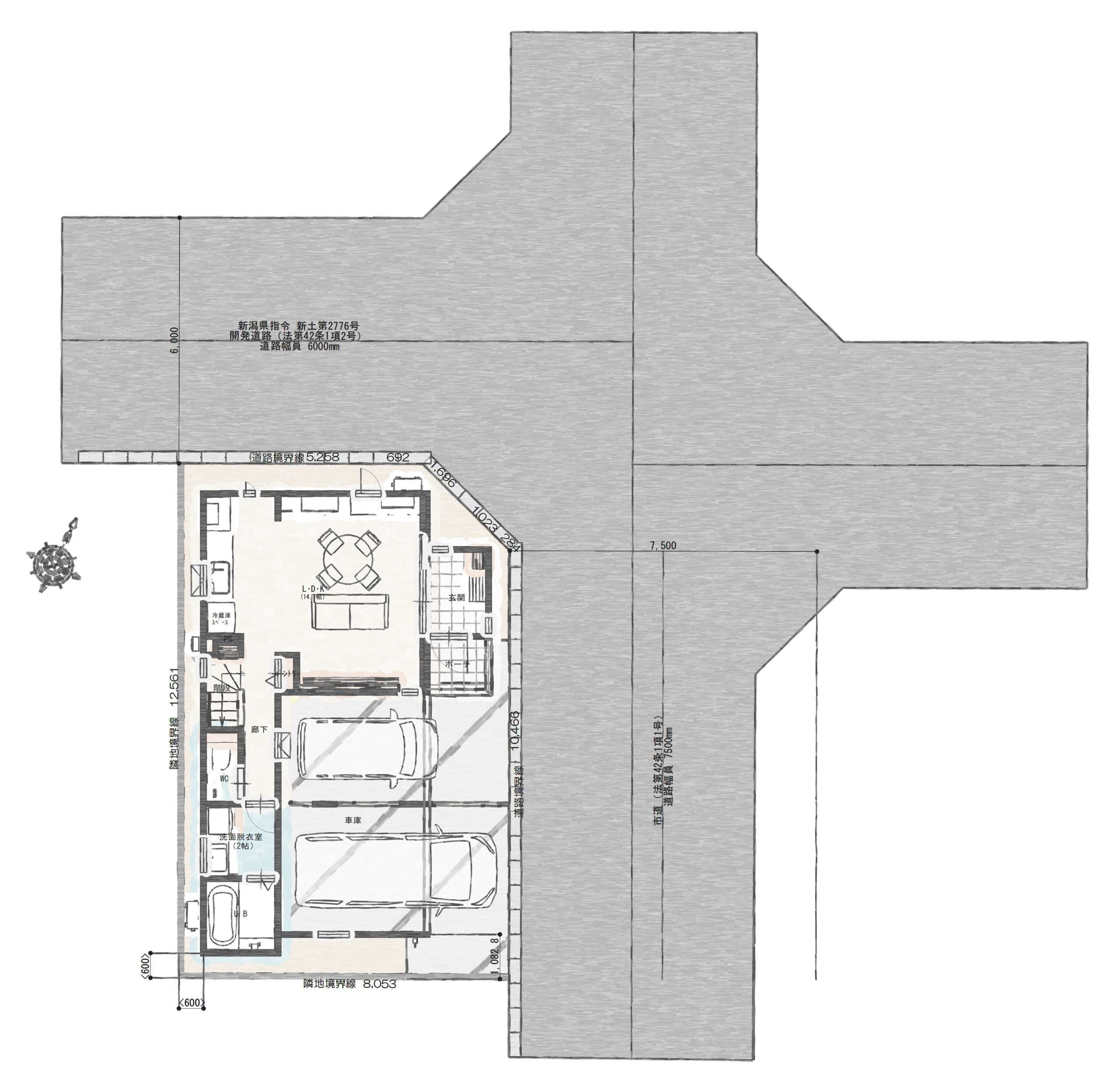 「江南区五月町Ａ」モデルハウス　3,650万円 見取り図：建物配置図