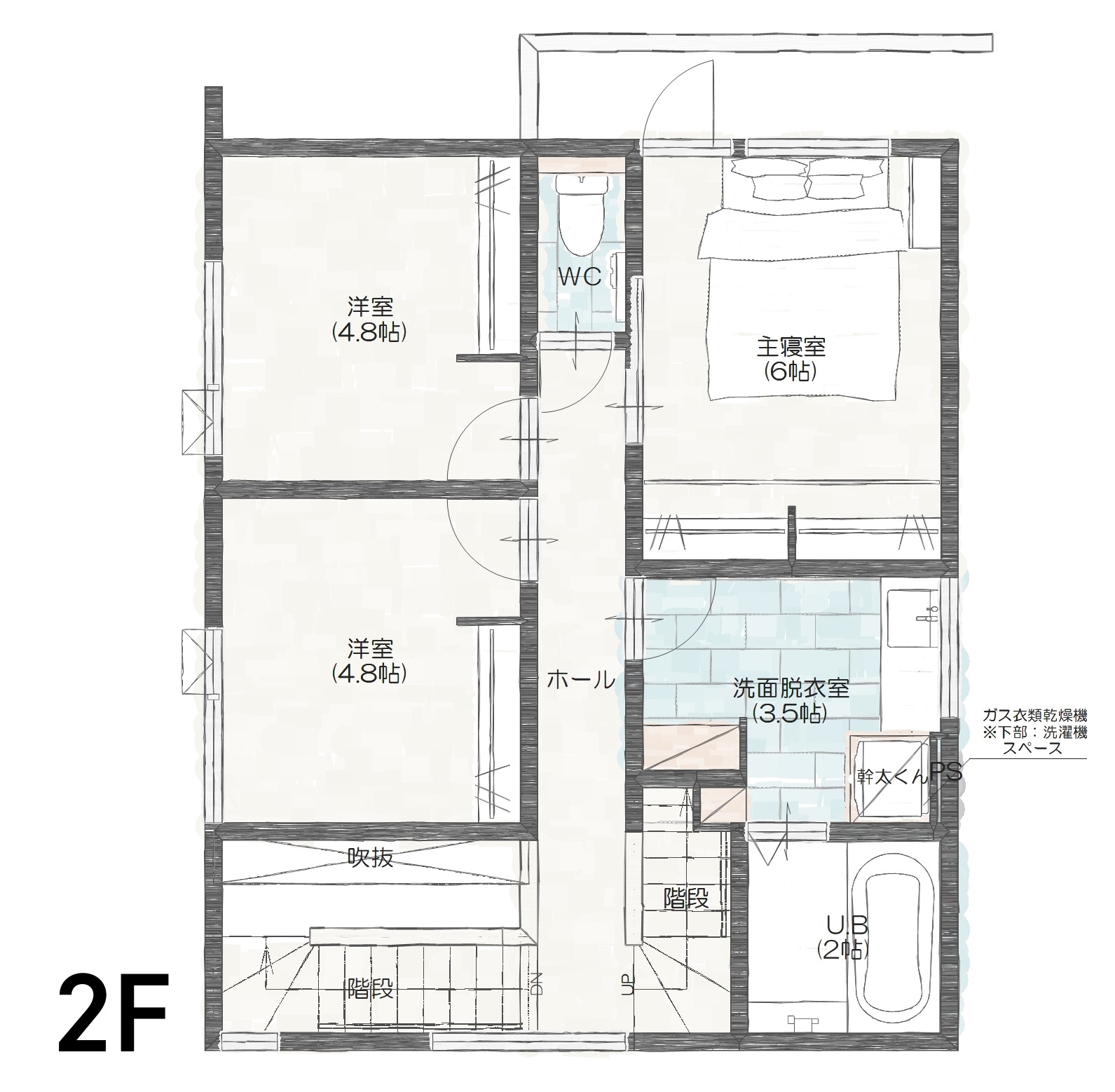 「江南区五月町Ｂ」モデルハウス　3,650万円 見取り図：２階