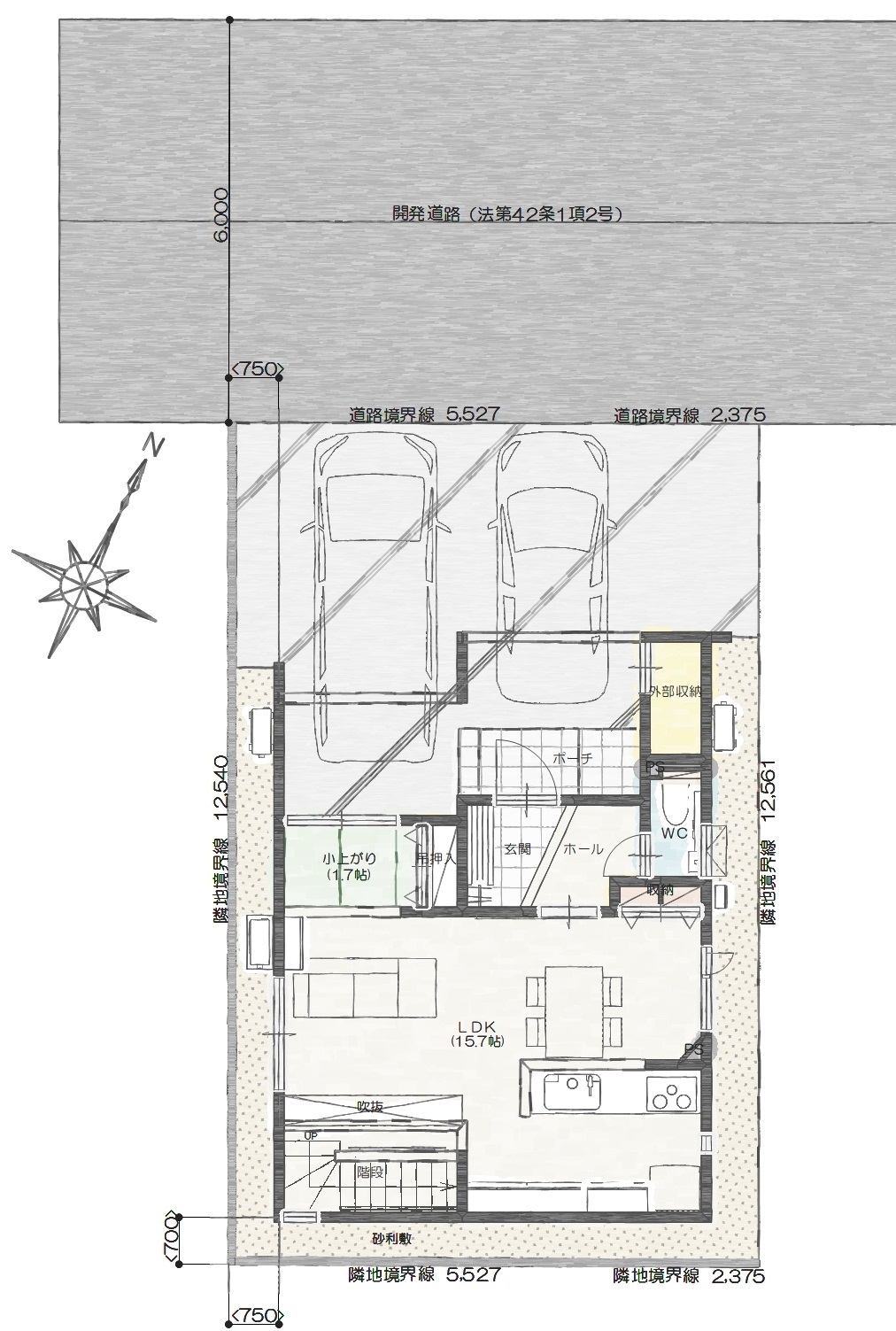 「江南区五月町Ｂ」モデルハウス　3,650万円 見取り図：建物配置図